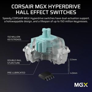 Геймърскa механична клавиатура Corsair Vanguard Pro 96 Hall Effect - Hyperdrive Magnetic Switch