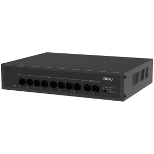 Imou 10-port 100M unmanaged PoE Switch, 8x PoE 10/100, 2x uplink 10/100, 65W total power, up to 250m PoE, 4KV lighting Protection, 802.3af/at,