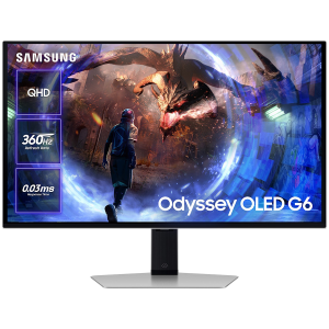 Monitor LED Samsung LS27DG602SUXEN G60SD, 27" QHD FLAT 16:9 (2560x1440) QD-OLED IPS 360Hz, 250 cd/㎡, 1000:1, 0.03ms, 178/178, 1xDP 1xHDMI, 2xUSB 3.0, Tilt/Pivot/Swivel/HeightAdj (120mm), VESA 100x100, 2Y