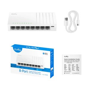 Суич Cudy GS108U, 8-портов 10/100/1000 Mbps RJ 45, USB-C - Бял