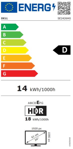Монитор Dell SE2426HG, 23.8" LED Flat Screen, IPS AG, Full HD 1920x1080, 99% sRGB, 0.5 ms GTG (Extreme Mode), 240Hz, 1000:1, 300 cd/m2, HDR, VRR, AMD FreeSync Premium, 2xHDMI, DP, Low Blue Light, Tilt, Black