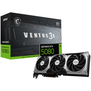 MSI Video Card Nvidia GeForce RTX 5080 16G VENTUS 3X OC, 16GB GDDR7, 256bit, Effective Memory Clock: 30000MHz, Boost: 2640 MHz, 10752 CUDA Cores, PCIe 5.0, 3x DP 2.1b, HDMI 2.1b, RAY TRACING, Triple Fan, 1x16pin, 850W Recommended PSU, 3Y
