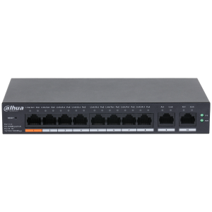 Dahua 10-Port Cloud Managed Desktop PoE Switch, 8x PoE 100 Mbps, Port 1 - 60W, Port 2-8 - 30W, total 60W, 2x uplink 1 Gbps.