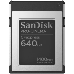 SANDISK PRO-CINEMA CFexpress Type B Card? 640GB, 1700MB/s Read, 1500MB/s Write, 1400MB/s min sustained write speed