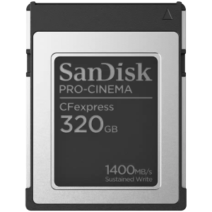 SANDISK PRO-CINEMA CFexpress Type B Card? 320GB, 1700MB/s Read, 1500MB/s Write, 1400MB/s min sustained write speed