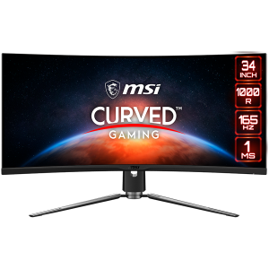 MSI MPG ARTYMIS 343CQR Curved Gaming Monitor, 34" 165Hz, UWQHD (3440 x 1440) 21:9, VA Anti-glare, 1ms, 400nits, 3000:1, 178°/178°, HDR, 1000R Curve, Freesync, 1x DP, 2x HDMI, 1x Type-C, 2x USB 3.2 Type A, 1x Earphone out, Adjustable Stand, 3Y