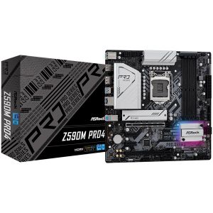 ASROCK Main Board Desktop Z590M Pro4 (S1200, 4xDDR4, 4xPCIe x16, 2xPCIe x1, SATA III, 1 xM.2, 1 xUlraM.2, USB3.0, GLAN, HDMI, DP), Retail