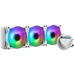 MSI MAG CORELIQUID 360R V2 WHITE Liquid Cooler, 3x 120mm ARGB 2000rpm PWM Fans, ARGB Block, Radiator Pump Design, Rotatable Blockhead, Intel LGA 115x/1200/1700/1366/2011/2066, AMD AM5/AM4/FM2+/FM2/FM1/AM3+/AM3/AM2+/AM2/TR4/sTRX4/SP3, 3Y Warranty