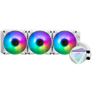 MSI MAG CORELIQUID 360R V2 WHITE Liquid Cooler, 3x 120mm ARGB 2000rpm PWM Fans, ARGB Block, Radiator Pump Design, Rotatable Blockhead, Intel LGA 115x/1200/1700/1366/2011/2066, AMD AM5/AM4/FM2+/FM2/FM1/AM3+/AM3/AM2+/AM2/TR4/sTRX4/SP3, 3Y Warranty