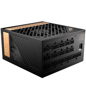 MSI MEG Ai1300P PCIE5, 1300W, 80 Plus Platinum, ATX Form Factor, 100~240 Vac Input Voltage, 50Hz ~ 60Hz Input Frequency, 120 mm Fan, 160 x 150 x 86mm, Active PFC, OCP, OVP, OPP, OTP, SCP, UVP, ATX, 2xEPS, 9XPCi-E, 16xSATA, 4xMOLEX, 1xFDD, 10Y