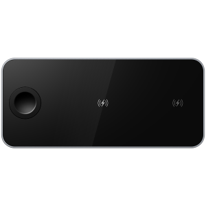 Prestigio ReVolt A5, 3-in-1 wireless charging station for iPhone, Apple Watch, AirPods, wilreless output for phone 7.5W/10W, wireless output for AirPods 5W, wireless output for Apple Watch 2.5W, material: aluminum+tempered glass, black+space grey color.