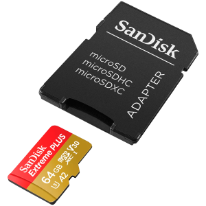 SANDISK Extreme PLUS microSDXC 64GB + SD Adapter + 2 years RescuePRO Deluxe up to 200MB/s & 90MB/s Read/Write speeds A2 C10 V30 UHS-I U8