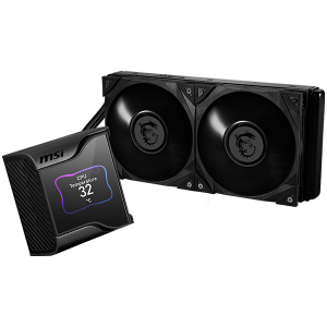 MSI MEG CORELIQUID S280 Liquid Cooler, 2x MEG SILENT GALE P14 1800rpm PWM Fans, 2.4” Customizable IPS Display, VRM Fan, Intel LGA 115x/1200/1700/2011/2066, AMD AM5/AM4/AM3+/AM3/AM2+/AM2/FM2+/FM2/FM1, 5Y Warranty