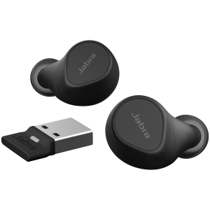 JABRA EVOLVE2 Buds MS, Cradle USB-A MS, Link 380 BT adapter USB-A MS, 30  cm USB-C to USB-A cable, Ear gels, wireless charging pad, warranty