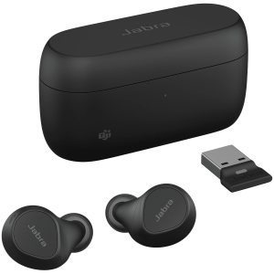 JABRA EVOLVE2 Buds MS, Cradle USB-A MS, Link 380 BT adapter USB-A MS, 30  cm USB-C to USB-A cable, Ear gels, wireless charging pad, warranty