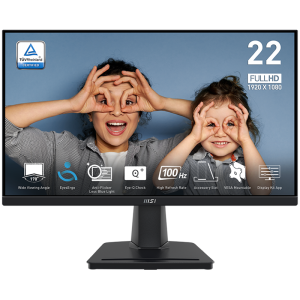 MSI PRO MP225V Professional Business Monitor, 21.45" 100Hz, FHD (1920x1080) 16:9, VA Anti-glare, 1ms/4ms, 300nits, 4000:1, 178/178, Adaptive-Sync, Tilt, 1x D-Sub(VGA), 1x HDMI, 3Y Warranty