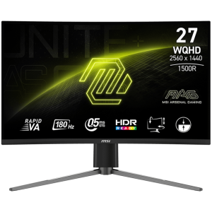 MSI MAG 27CQ6PF Curved Gaming Monitor, 27" 180Hz, WQHD (2560x1440) 16:9, Rapid VA Anti-glare, 1500R Curve, 0.5ms, 300nits, 5000:1, 178/178, AMD FreeSync, HDR Ready, Adjustable Stand, 1x DP, 2x HDMI, 3Y Warranty