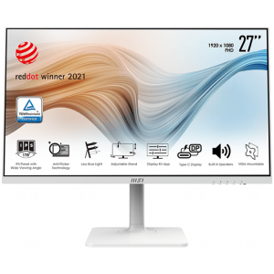 MSI Modern MD271PW Monitor, 27" 75Hz, FHD (1920x1080) 16:9, IPS Anti-glare, 5ms, 250nits, 1000:1, 178°/178°, Adjustable Stand, Anti-Flicker,1x HDMI, 1x Type-C, 3Y Warranty