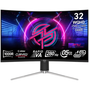 MSI MPG 325CQRXF Gaming Monitor, 31.5" 280Hz, WQHD (2560x1440) 16:9, Rapid VA, Anti-glare, 0.5ms, 350nits, 3200:1, 178/178, 1000R Curve, Adaptive Sync, DisplayHDR 400, Adjustable Stand, 1x DP, 1x HDMI, 1x Type-C 98W, USB Hub, 3Y Warranty