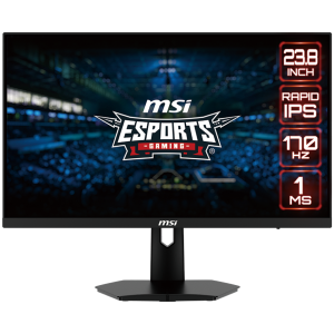 MSI G244F Gaming Monitor, 23.8" 170Hz, FHD (1920x1080) 16:9, Rapid IPS Anti-glare, 1ms, 250nits, 1000:1, 178°/178°, Adaptive Sync, Adjustable Stand, 1x DP, 2x HDMI, 3Y Warranty