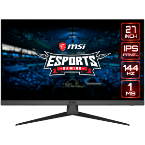 MSI Optix G272 Gaming Monitor, 27" 144Hz, FHD (1920x1080) 16:9, IPS Anti-glare, 1ms, 250nits, 1000:1, 178°/178°, Adaptive Sync, Adjustable Stand, 1x DP, 2x HDMI, 3Y Warranty