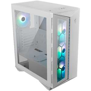 MSI MPG GUNGNIR 110R WHITE, Mid-Tower, ATX/Micro-ATX/Mini-ITX, 2x USB 3.2 Gen 1 Type-A, 1x USB 3.2 Gen 2x2 Type-C, 1x Audio/1x Mic, ARGB Hub, RGB Button, 4x 120mm ARGB Fans, Glass Front Panel, 4mm Tempered Glass