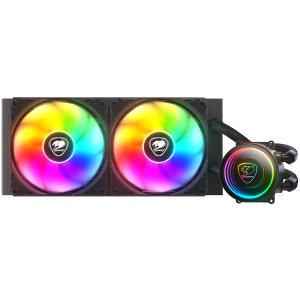 COUGAR Poseidon Elite ARGB 240 BK AIO Liquid Cooler, Pump Speed 2700 ± 10% RPM ARGB Lighting with Infinity Mirror, 90-degree utteright fins, Intel LGA1851 / LGA1700 / LGA1200 / LGA115X / LGA1366 AM5 / AM4 / AM3 / AM2 / FM2 / FM1