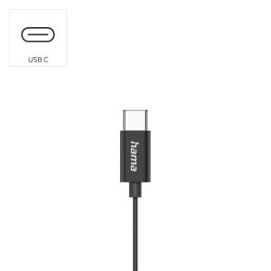 HAMA Слушалки "Classy", USB-C, накрайници, микрофон, защита от прегъване на кабела, черни