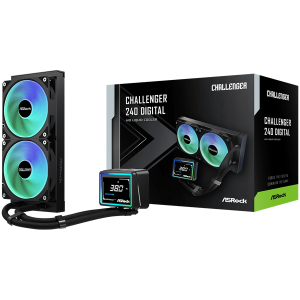 Asrock Challenger 240 Digital, AiO liquid cooler, ARGB, Digital display, 240 mm radiator, AM5, AM4, LGA1851, LGA1700, 90-ACLA36-BAAGA6, Black, 6Y