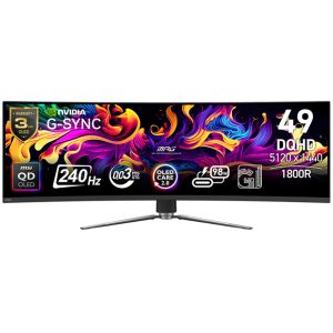 MSI MPG 491CQPX QD-OLED Gaming Monitor, 49" 240Hz, DQHD (5120x1440) 32:9, QD-OLED, 0.03ms, 250nits, 3500:1, 178/178, 1800R Curve, G-Sync Compatible, HDR True Black 400, Adjustable Stand, 1x DP, 2x HDMI, 1x Type-C, 1x Headphone out, USB, 3Y Warranty
