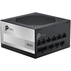 MSI PRO A850PL PCIE5, 850W, 80 Plus Platinum, 120mm Fluid Dynamic Bearing Fan, Protections: OCP/OTP/OPP/SCP/OVP/UVP/SIP/NLO, Dimensions: 150mmx150mmx86mm, 7Y Warranty