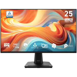 MSI PRO MP251 E14L Professional Business Monitor, 24.5" 144Hz, FHD (1920x1080) 16:9, IPS Anti-glare, 1ms/4ms, 300nits, 1500:1, 178/178, AMD FreeSync, Tilt, 1x D-Sub(VGA), 1x HDMI, 3Y Warranty