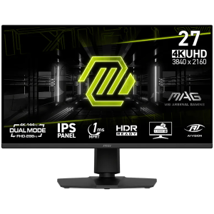 MSI MAG 275UPD E14 Gaming Monitor, 27" 144Hz, UHD (3840x2160) 16:9, Dual Mode (1920x1080 - up to 288Hz), IPS, 1ms, 250nits, 1500:1, 178/178, AMD FreeSync Premium, HDR Ready, Adjustable stand, Speakers, 1x DP, 2x HDMI, 1x Headphone out, 3Y Warranty