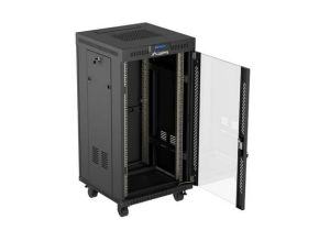 Комуникационен шкаф Lanberg Rack Cabinet 19" Free-Standing 22U/600X600 (FlAT Pack) With Glass Door LCD Black V2