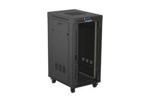 Комуникационен шкаф Lanberg Rack Cabinet 19" Free-Standing 24U/600X800 (FlAT Pack) With Glass Door LCD Black V2