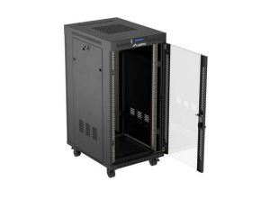 Комуникационен шкаф Lanberg Rack Cabinet 19" Free-Standing 24U/600X800 (FlAT Pack) With Glass Door LCD Black V2