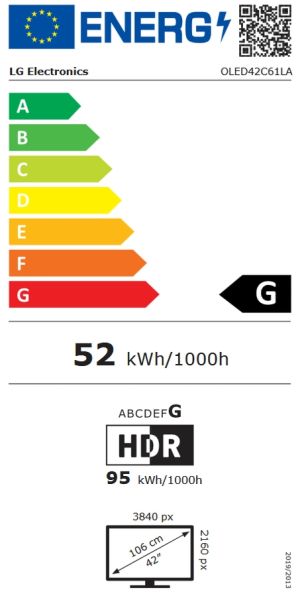Телевизор LG OLED42C61LA, 42" OLED evo, 4K (3840 x 2160), DVB-C/T2/S2, Alpha 11 AI 4K Gen3, 120Hz Native (VRR 165Hz), ThinQ AI, HDR10, NVIDIA G-SYNC, AMD FreeSync, Dolby Vision, Dolby Atmos, AI Agent, Wi-Fi 6E, Bluetooth, eARC (HDMI 2), USB, Airplay 2, CI