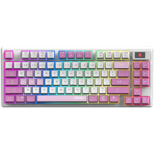MSI FORGE GK600 TKL WIRELESS VIOLET - Hot-Swappable Mechanical Switches, PBT Keycaps, Sound-Dampening Foam and Gaskets, Integrated Display, RGB LED, 2.4GHz, BT, USB-C