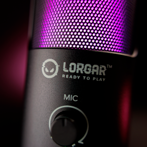LORGAR SMP40, RGB Microphone with external mute button and metal stand, Black