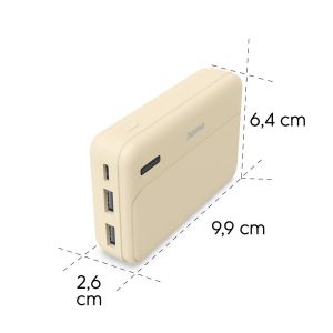 HAMA Външна батерия "Pocket 10", 10000 mAh, Изходи: 2x USB-A, бежов