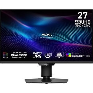 Монитор MSI MAG 274UPDF E16M Gaming Monitor, 27", 0.5ms, Dual Mode 320Hz and 4K 160Hz Rapid IPS with Mini-LED, 3840x2160, G-SYNC, AMD FreeSync Premium, AI Vision, Console Mode, HDR 1000, Type-C(15W PD), DP(1.4a), 2xHDMI(2.1), Pivot, Heigh Adj., VESA, Blac