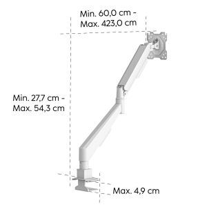 HAMA Стойка за монитор за бюро, 17"-35", регулируема, газова пружина, бял