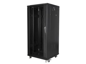 Комуникационен шкаф Lanberg rack cabinet 19" free-standing 27U / 600x600 self-assembly flat pack, black