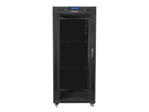 Комуникационен шкаф Lanberg rack cabinet 19" free-standing 27U / 600x600 self-assembly flat pack with glass door LCD, black