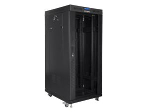 Комуникационен шкаф Lanberg rack cabinet 19" free-standing 27U / 600x800 self-assembly flat pack with glass door LCD, black