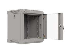 Комуникационен шкаф Lanberg rack cabinet 10" wall-mount 6U/300x300 (flat pack) with glass door grey