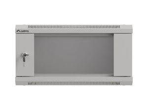 Комуникационен шкаф Lanberg rack cabinet 19" wall-mount 4U/540x350 (flat pack) with glass door grey