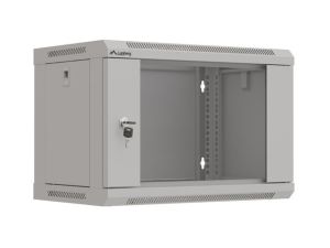 Комуникационен шкаф Lanberg rack cabinet 19" wall-mount 6U/540x350 (flat pack) with glass door grey