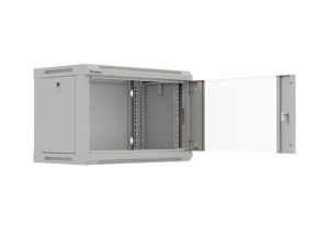 Комуникационен шкаф Lanberg rack cabinet 19" wall-mount 6U/540x350 (flat pack) with glass door grey