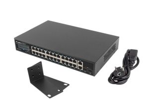 Комутатор Lanberg switch 24x 1GB poe+/2x GB 2x sfp rack 19" gigabit ethernet 250w